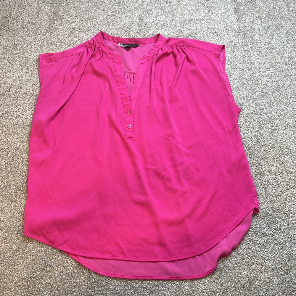 Banana Republic Blouse Womens Large Pink Sleeveless V Neck Button Front Top Work